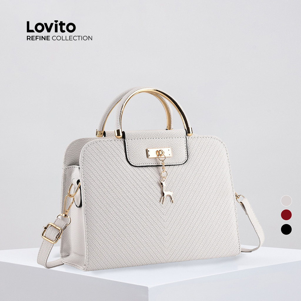(Lovito Carry) ลำลองสีพื้นเรียบง่ายเรียบง่ายสีของสีTwill Fabric กระเป๋าสะพายไหล่ขนาดเล็กสําหรับผู้หญิง LFAR11050