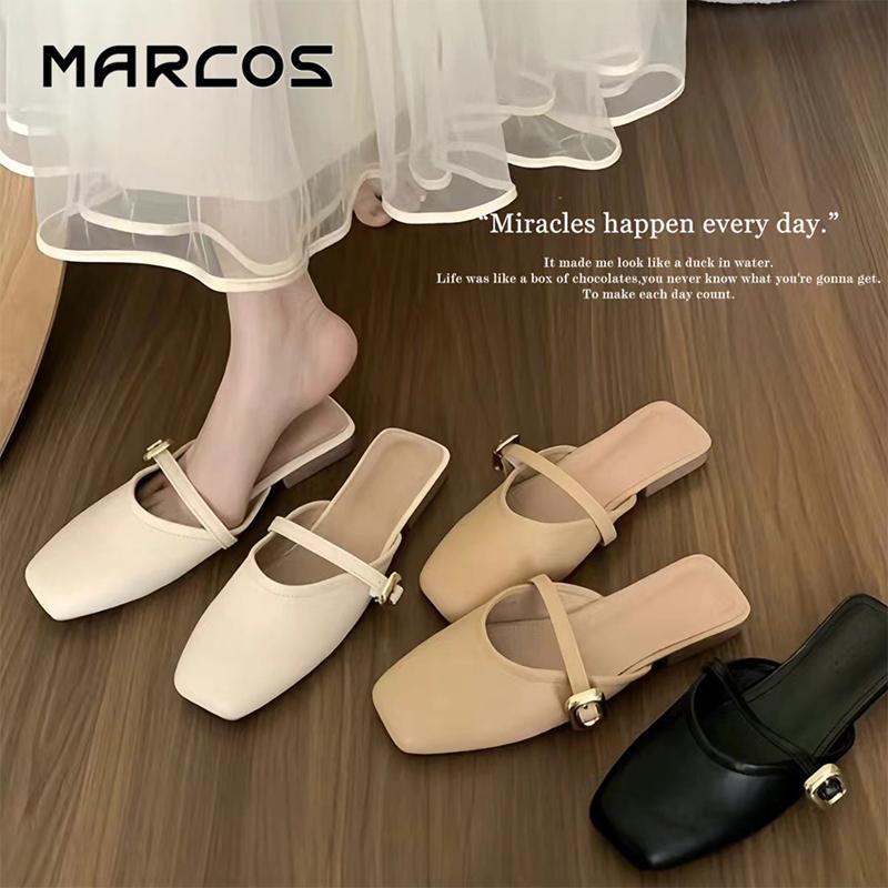 MARCOS รองเท้าแตะสำหรับผู้หญิง สไตล์มินิมอล ระบายอากาศ กันลื่น สไตล์เกาหลี ทางการ และสง่างาม ส้นปลายแหลม เหมาะสำหรับผ#07