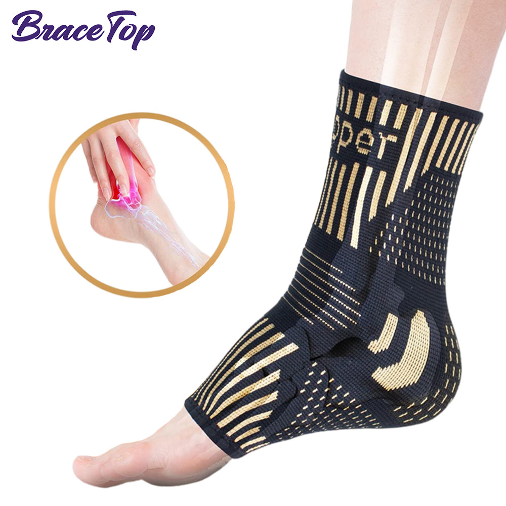 1 PC Copper Ankle Brace Infused Compression Sleeve Support for Plantar Fasciitis, Sprained Pain Reli