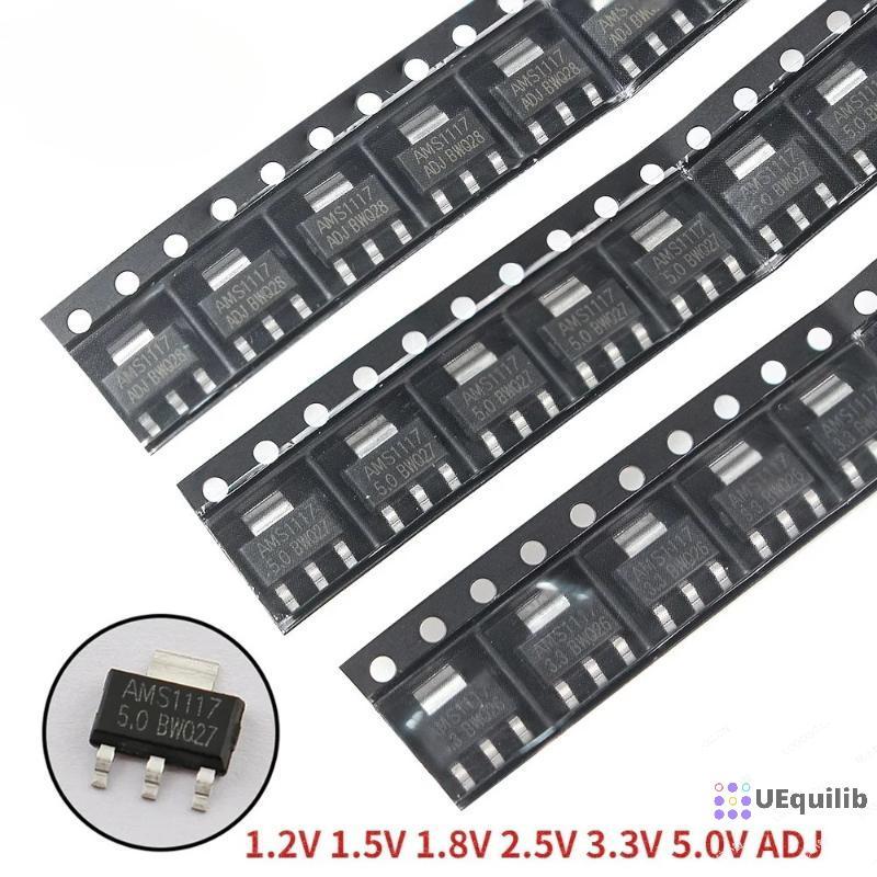 Uequilib SOT-223 70PCS ชุดควบคุมแรงดันไฟฟ้า AMS1117 AMS1117-3.3V AMS1117-ADJ AMS1117-5.0V AMS1117-2.