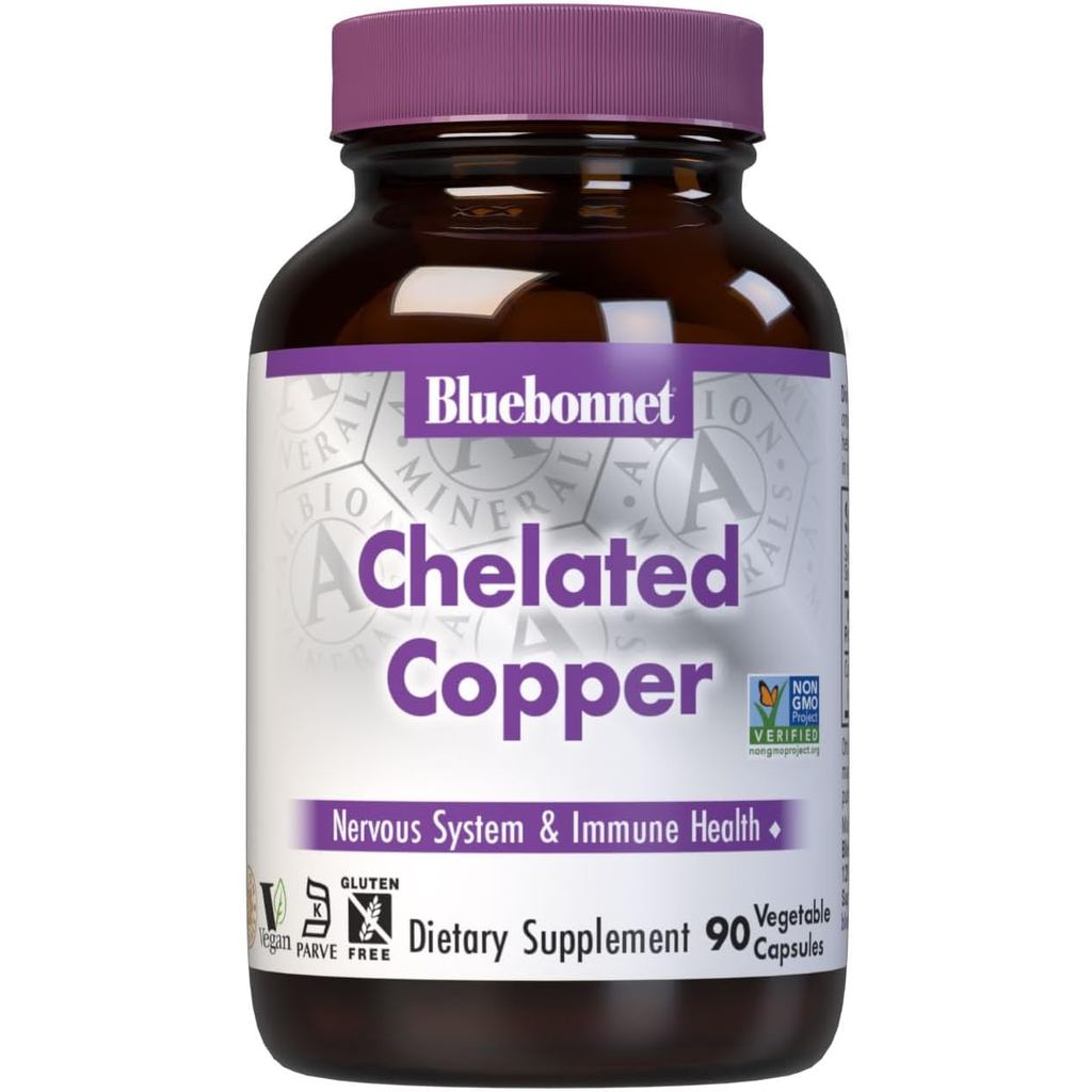 Bluebonnet Nutrition Albion Chelated Copper, 3 มก., สําหรับระบบประสาทและสุขภาพภูมิคุ้มกัน*, ปราศจากถ
