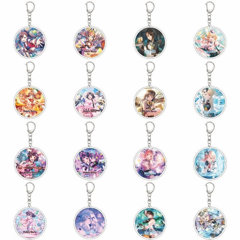 55 มม.อะนิเมะ BanG Dream พวงกุญแจ Tsugumi Hazawa/Hari Uehara/Moca Aoba พวงกุญแจอะคริลิครุ่นแผ่นคริสต