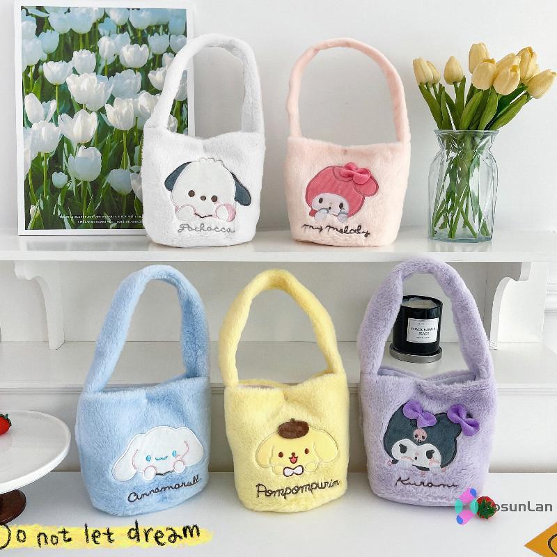 YosunLan] Sanrio Plush Handbag การ์ตูน Melody Hello Kitty Bucket Bag Kuromi Cinnamoroll Lunch Bag Storage Bag ใหม่