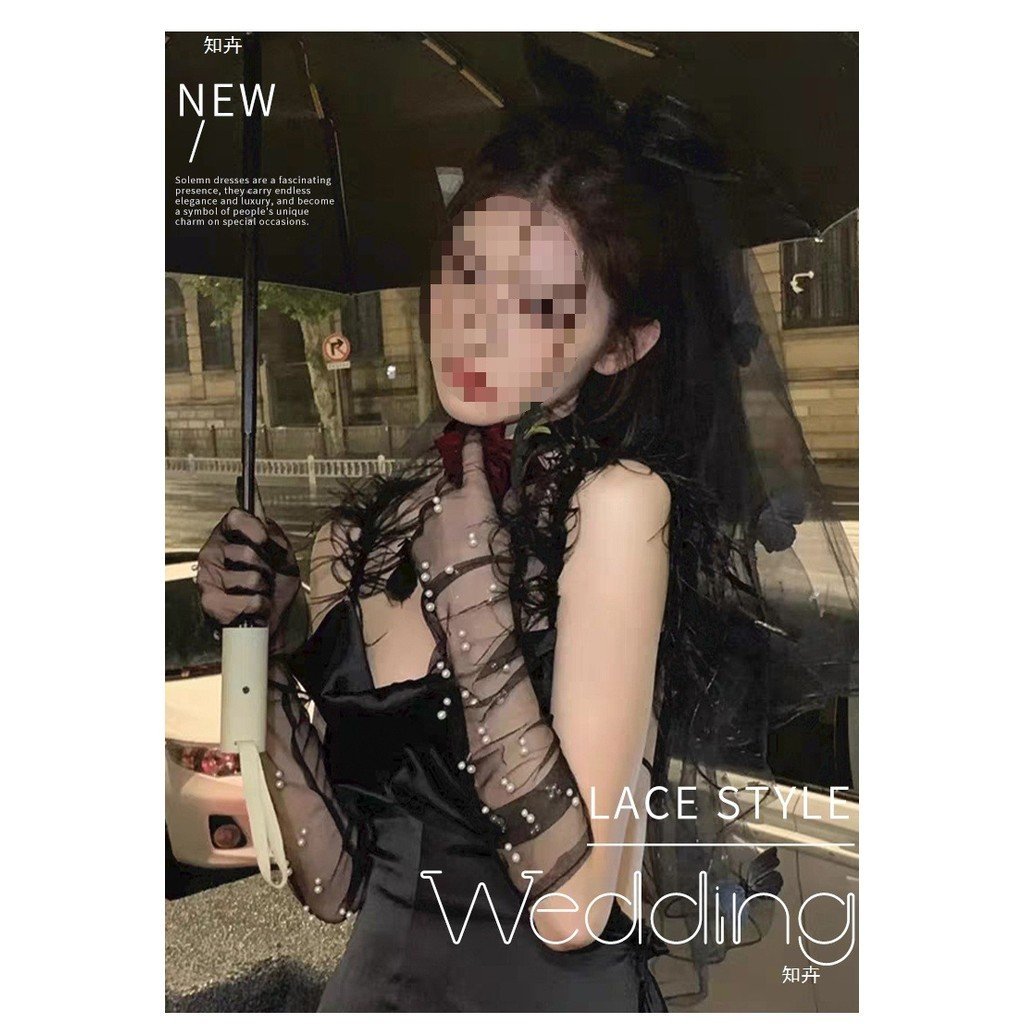 Headdress Gothic สีดำพร้อม Veil และ_props_ตาข่าย สำหรับถ่ายภาพในสตูดิโอ
