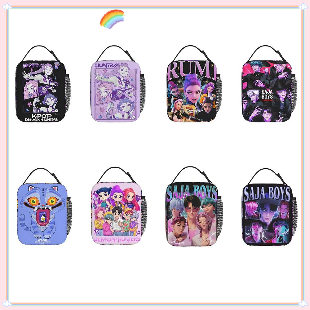 QPFKHT85 KPop Demon Hunter กล่องอาหารกลางวัน,สวมใส่หญิงKPop Demon Hunterรูปแบบถุงอาหารกลางวันความร้อ