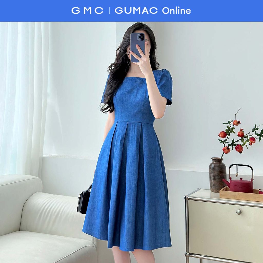 GUMC LDF0108 เดรสจับจีบคอปกแฟชั่น