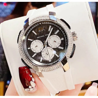 หน้าปัดสีขาว 42 มม.นาฬิกาผู้หญิง MK7245 MK6947 MK7220 MK7246 เทปยาง