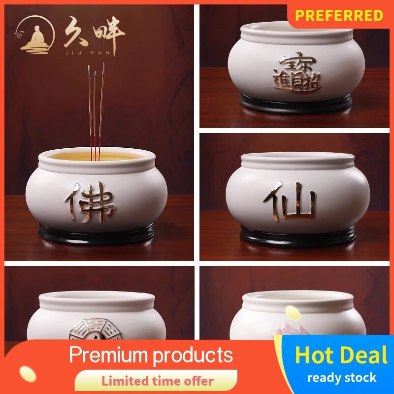 [Handpainted Lotus Flower]Jiuban Ceramic Offering Incense Burner Buddha Taoist Immortal Statue God o