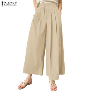 กางเกงขากว้างผู้หญิงสไตล์เกาหลีเอวยางยืดห่วงระบายอากาศสำหรับ…