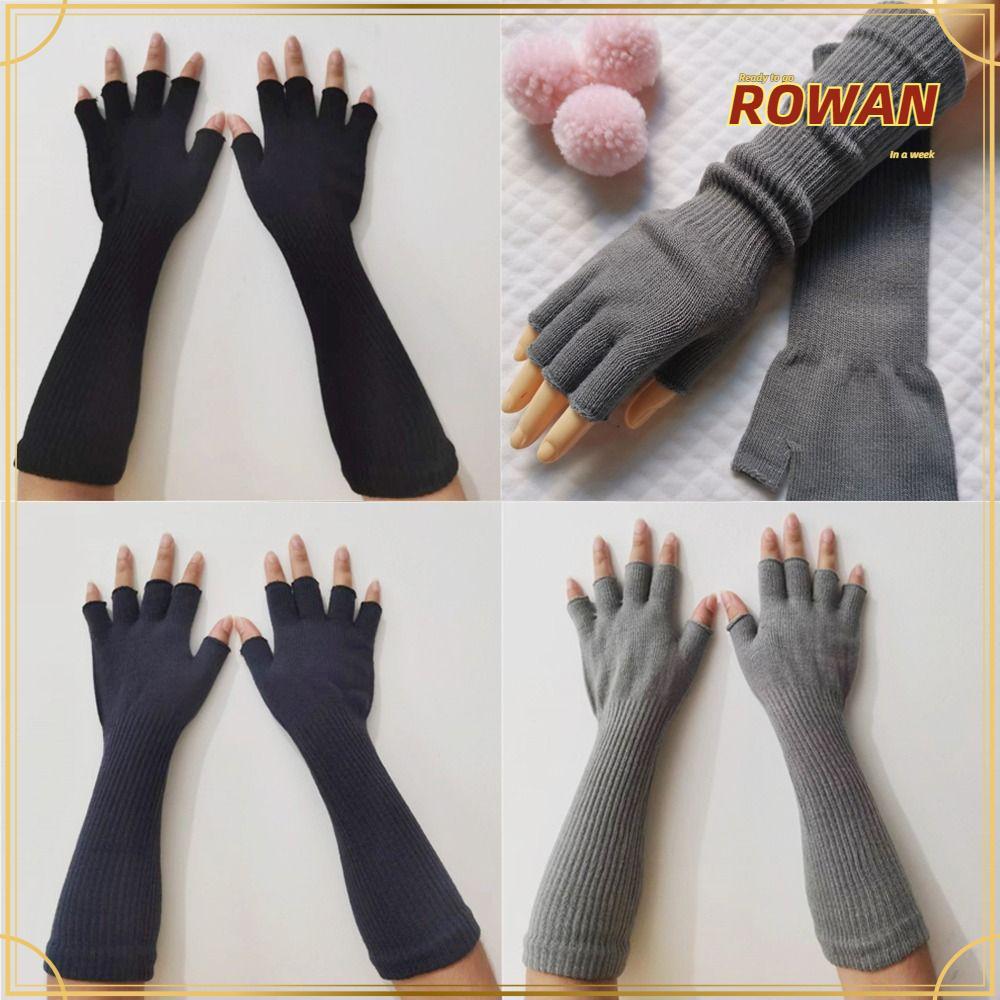 ถุงมือครึ่งนิ้วสีดำบริสุทธิ์ ยาวถึงข้อศอกสำหรับผู้หญิง