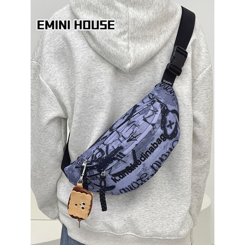 EMINI HOUSE Graffiti Chest Bag Men Street Wear Unique Messenger Bag Student Class Large-ความจุไหล่กร