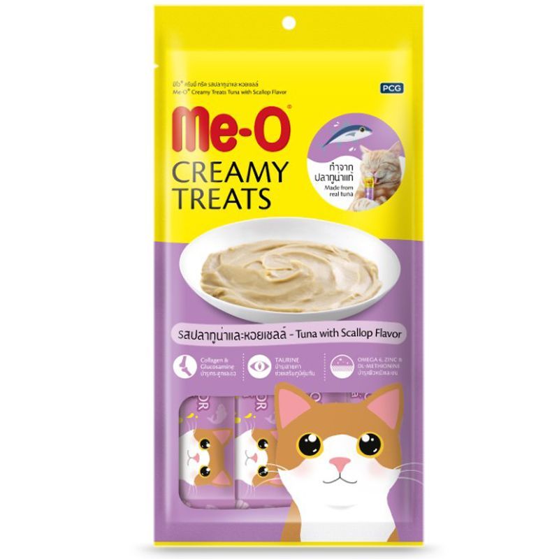 มีโอครีมมี่ทรีตขนมแมวเลียรสทูน่าและหอยเชลล์ 15กรัม แพค 4 MeoCreammyTuna&Scallop15gX4 [หมายเลขบาร์โค้ด 8850477018624 ]