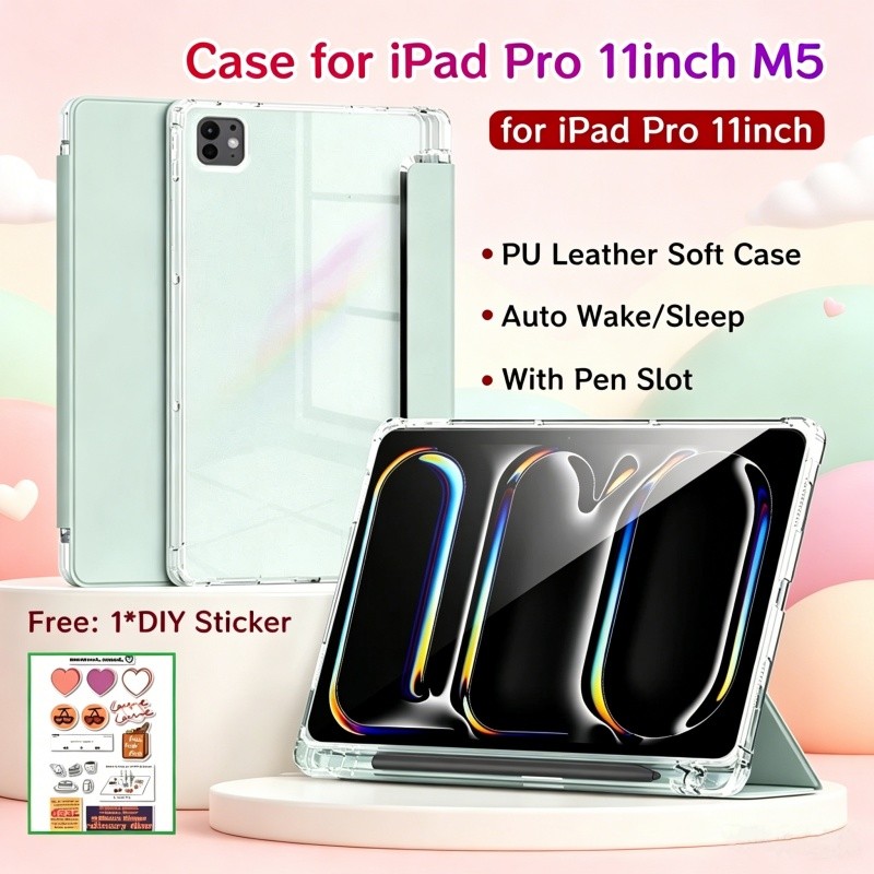 เคสสําหรับ iPad Pro 11 นิ้ว M5 2025 ใหม่พร้อมช่องเสียบปากกาโปร่งใสกลับเคสแม่เหล็กสําหรับ iPad Pro 11