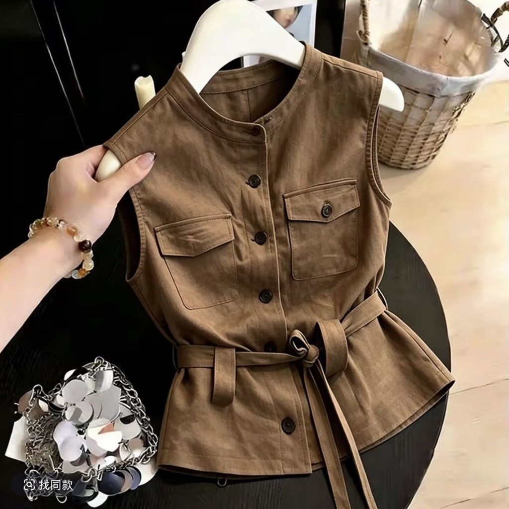Old Money Lace-Up Vest ผู้หญิงเสื้อแขนกุด