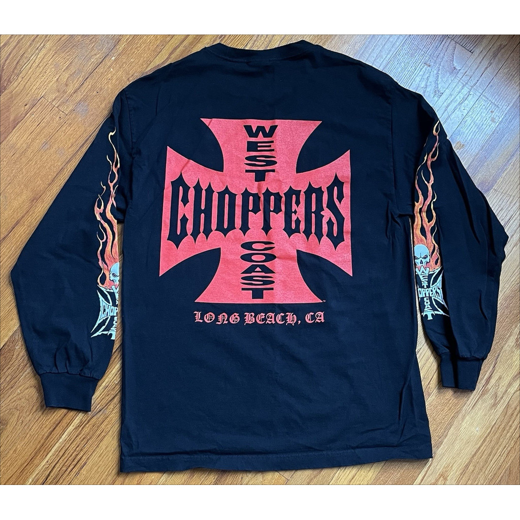 2026 สไตล์ใหม่ Retro Y2K West Coast Chopper Flame Skull แขนยาว All-Match พิมพ์ด้านบนพร้อมสต็อก