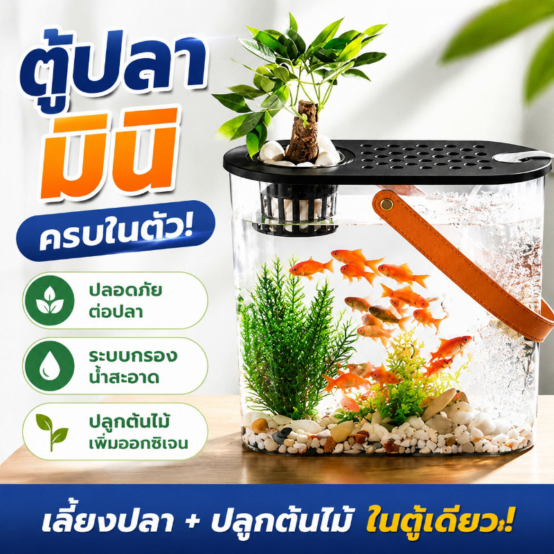 ตู้ปลาขนาดเล็ก ตู้ปลาพลาสติกใส เหมาะสำหรับเลี้ยงปลากัด ตกแต่งตู้ปลา 16/19/22CM ตู้ปลาทอง ถังประดับสํานักงาน