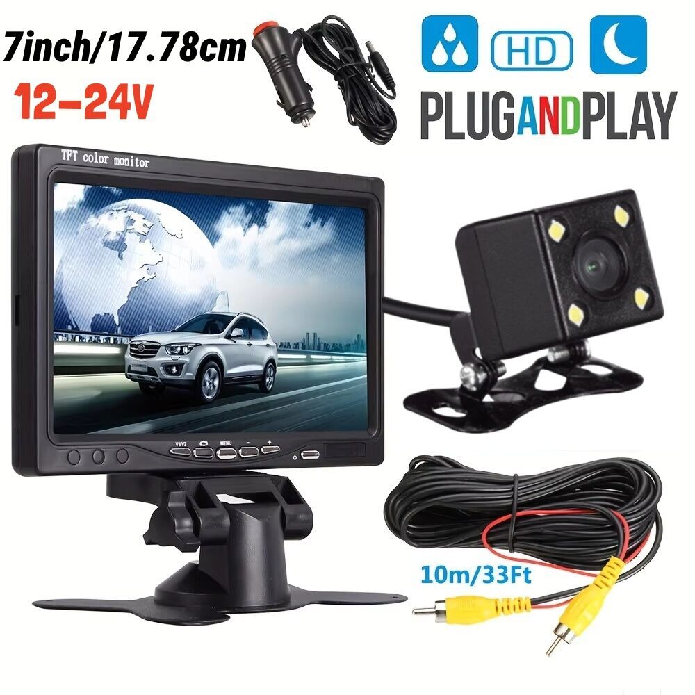 หน้าจอมอนิเตอร์รถยนต์ขนาด 7 นิ้วพร้อมอินพุตวิดีโอ 1CH TFT HD กล้องเฝ้าระวังในบ้านดิจิตอลจอภาพสําหรับ
