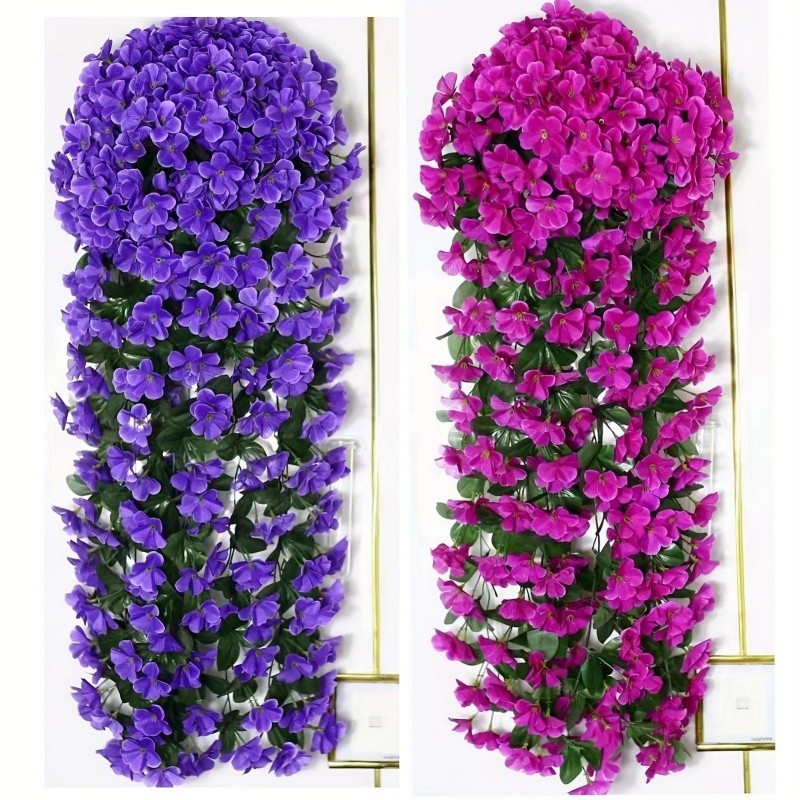 6 สีให้เลือก เทียมไวโอเล็ต ใบไม้ปลอม เถาวัลย์หญ้าเทียม สําหรับตกแต่งบ้าน พลาสติกดอกไม้ปลอม