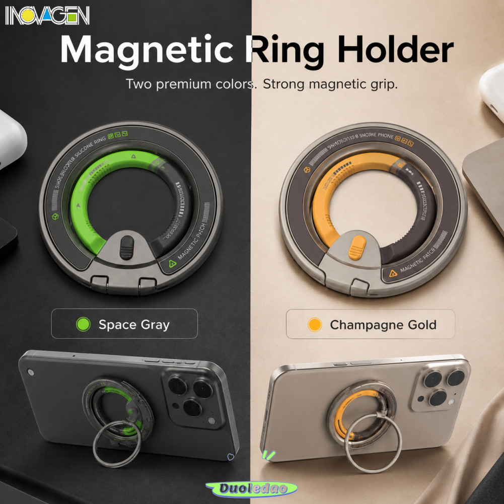 INOVAGEN ที่วางโทรศัพท์แม่เหล็กขาตั้ง Ultra Slim Magnetic Phone Ring Holder Stand 2-in-1 Grip 360 Rotation ที่ถอดออกได้ซิลิโคน Strong Magnet Secure Hold สําหรับอุปกรณ์เสริมโทรศัพท์