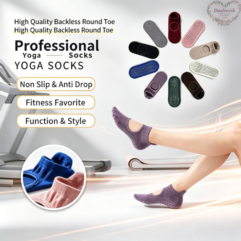 Dualswish ฤดูใบไม้ผลิฤดูร้อนผู้หญิงถุงเท้าโยคะ Backless รอบ Toe Non Slip ถุงเท้านุ่มหวีผ้าฝ้าย Anti Drop Grips พิลาทิสฟิตเนสถุงเท้า