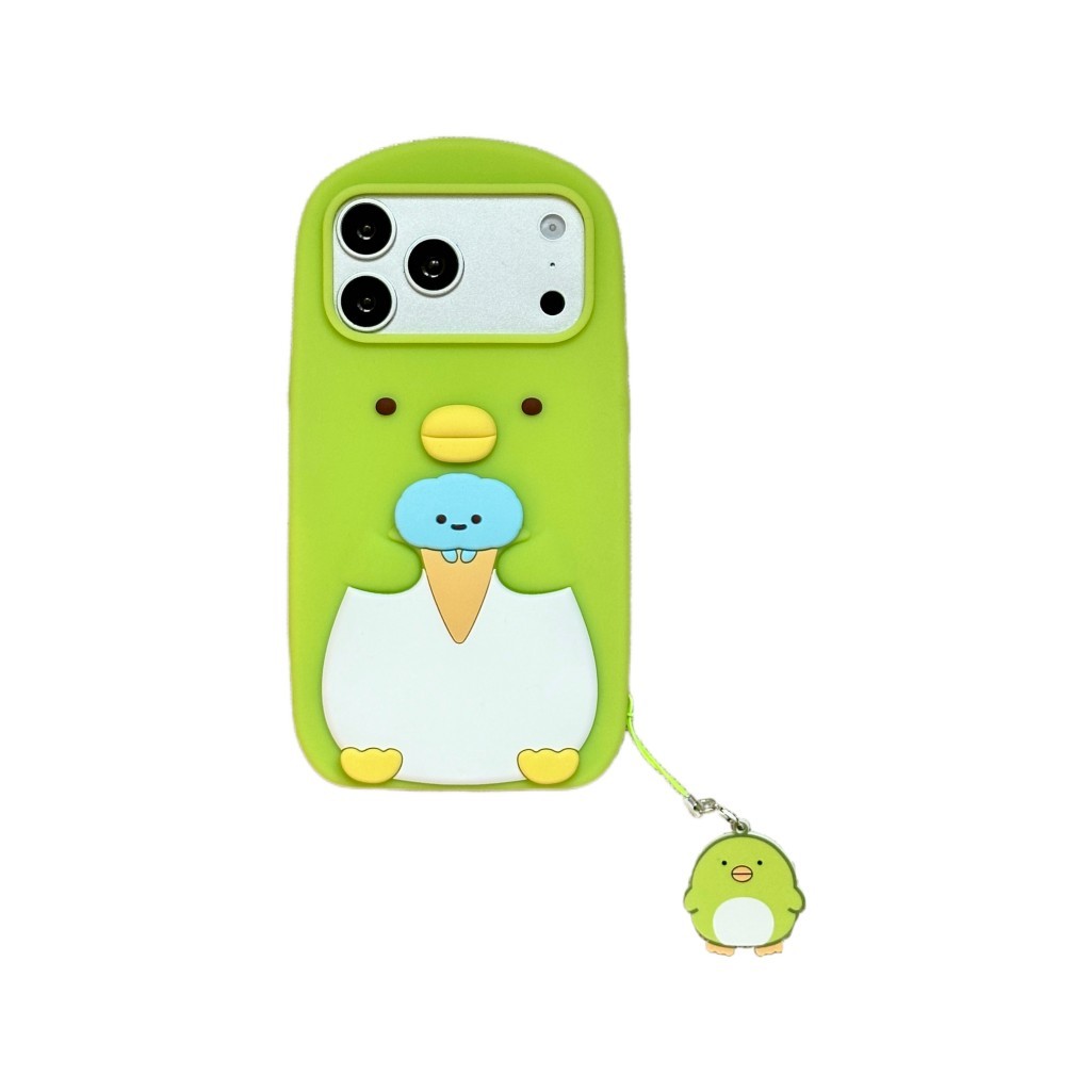 น่ารัก 3D การ์ตูนเพนกวินไอศกรีมซิลิโคนโทรศัพท์กรณี Penguin จี้สําหรับ iPhone 17 16 15 14 13 12 Pro MAX กันกระแทกนุ่ม