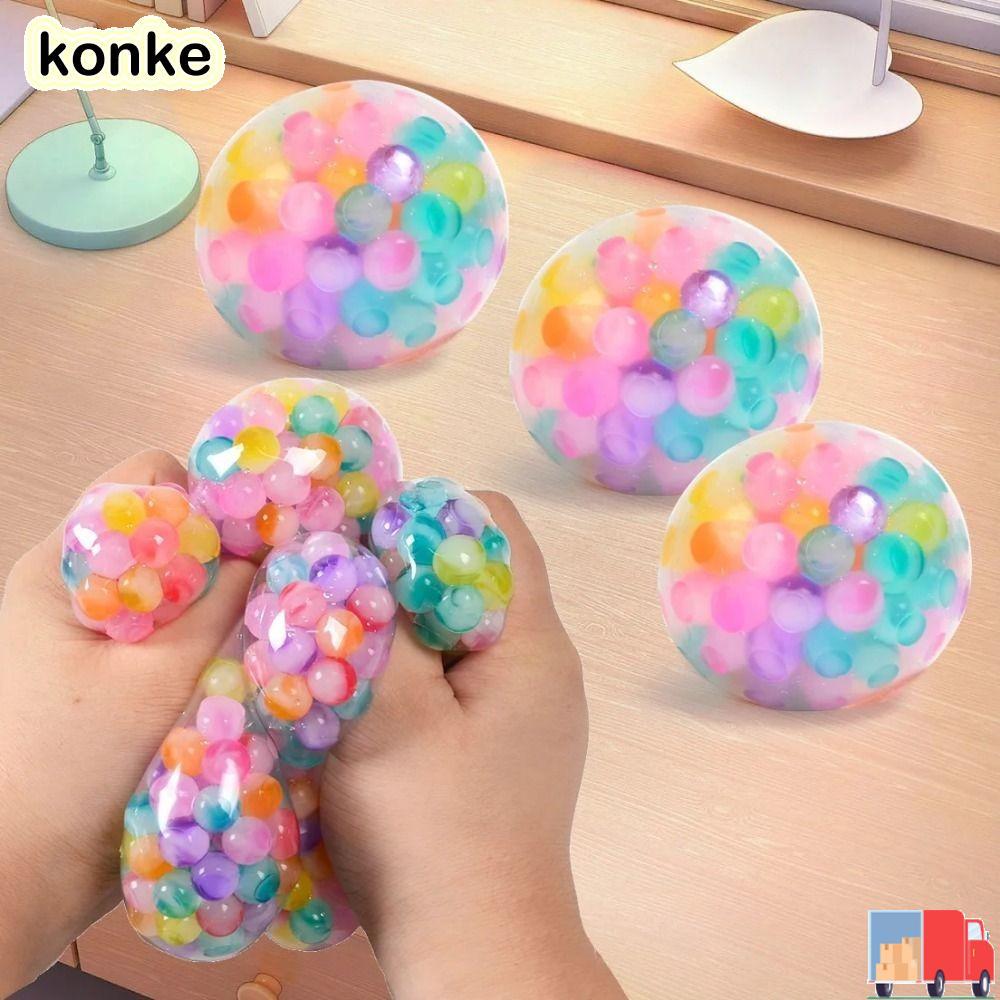 KONKE Squishy Stress Ball, Squishy TPR Rainbow Bead Stress Ball, Soft Sensory Fidget Ball Party Favo