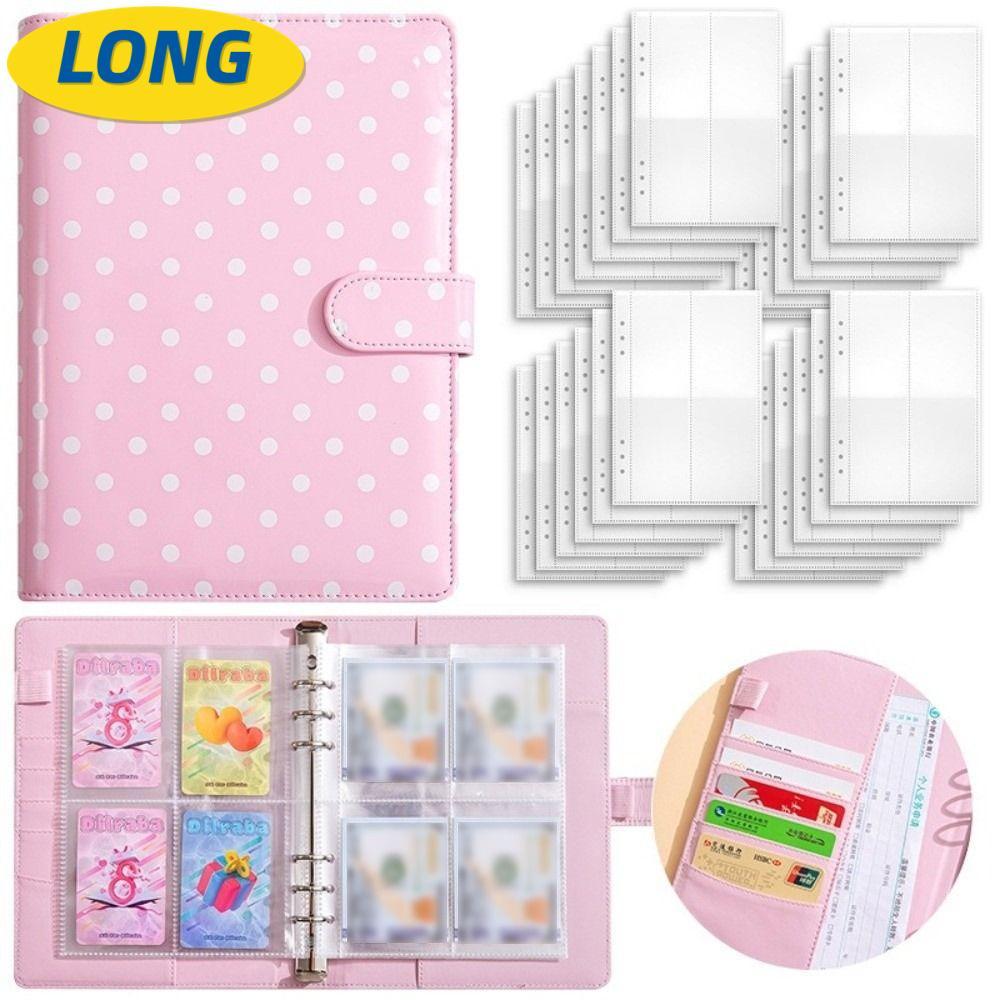LONNGZHUAN Photo Binder Book, PU หนัง A5 Card Collector อัลบั้ม, แบบพกพา Polka Dot 4 กระเป๋าการ์ดหน้