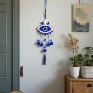 กระดิ่งลม ดวงตาปีศาจ สีฟ้า EVIL EYE โมบายฮวงจุ้ย เสริมดวงชะตา เรียกทรัพย์ นำโชคดี ตกแต่งบ้าน กระดิ่งลมฮวงจุ้ย