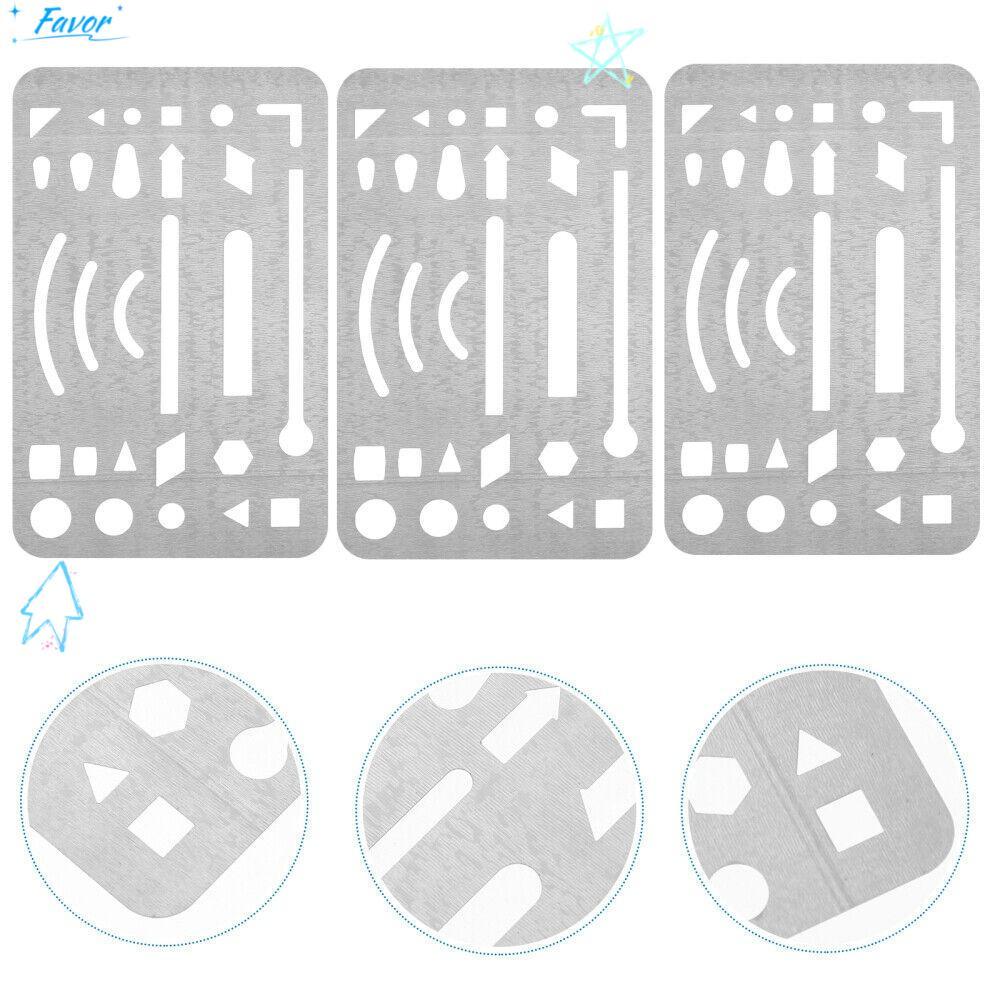 FAVOR 3 ชิ้น Erasing Shield, Letter Shield สแตนเลสการวาดภาพร่าง, ทนทาน 27 หลุม Circle Geometric Eras