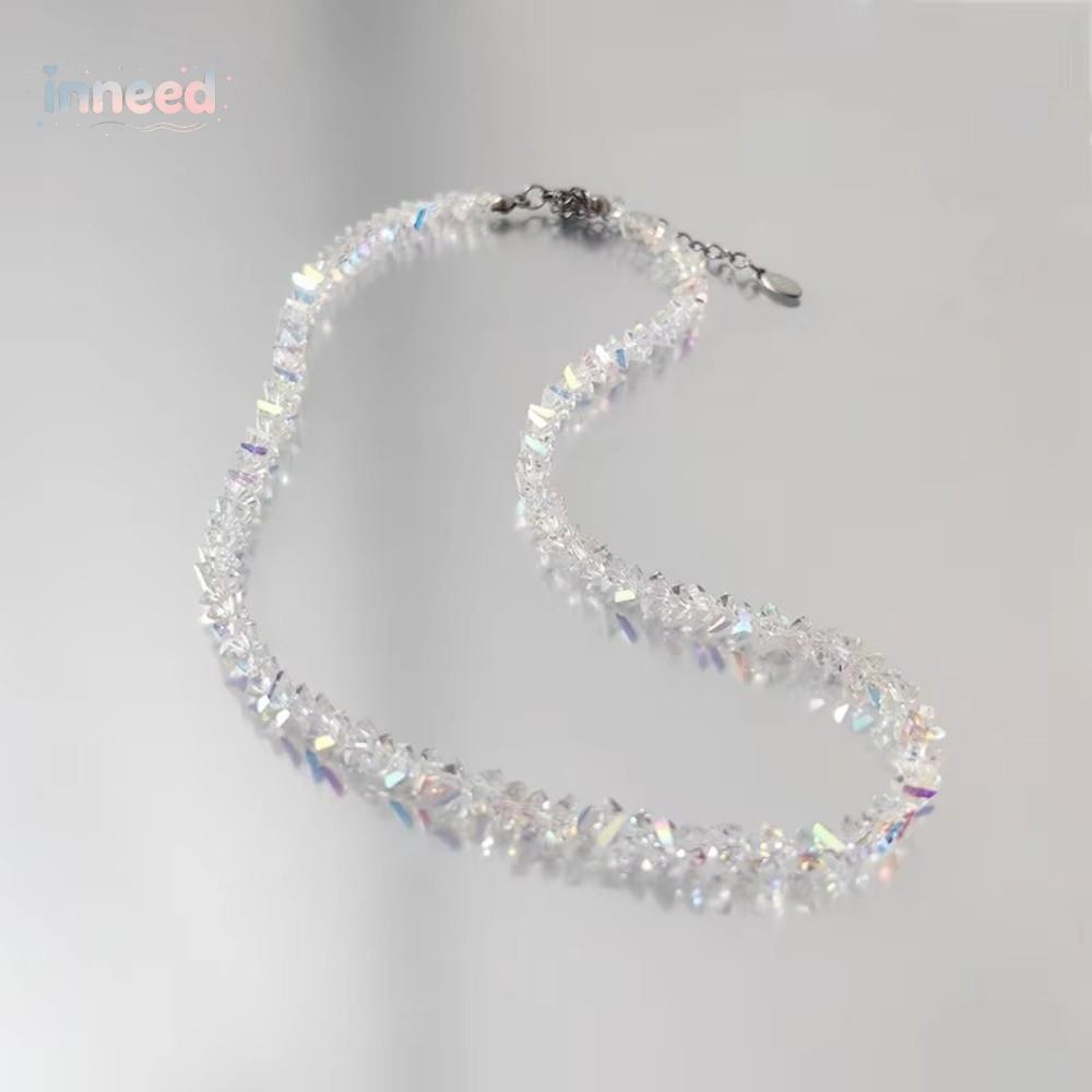 INNEED สร้อยคอโชคเกอร์คริสตัลแก้ว,คริสตัลหลายเหลี่ยมไม่สม่ําเสมอลูกปัดโปร่งใสสร้อยคอลูกปัด,Sparkle Simple Collarbone สร้อยคอผู้หญิง