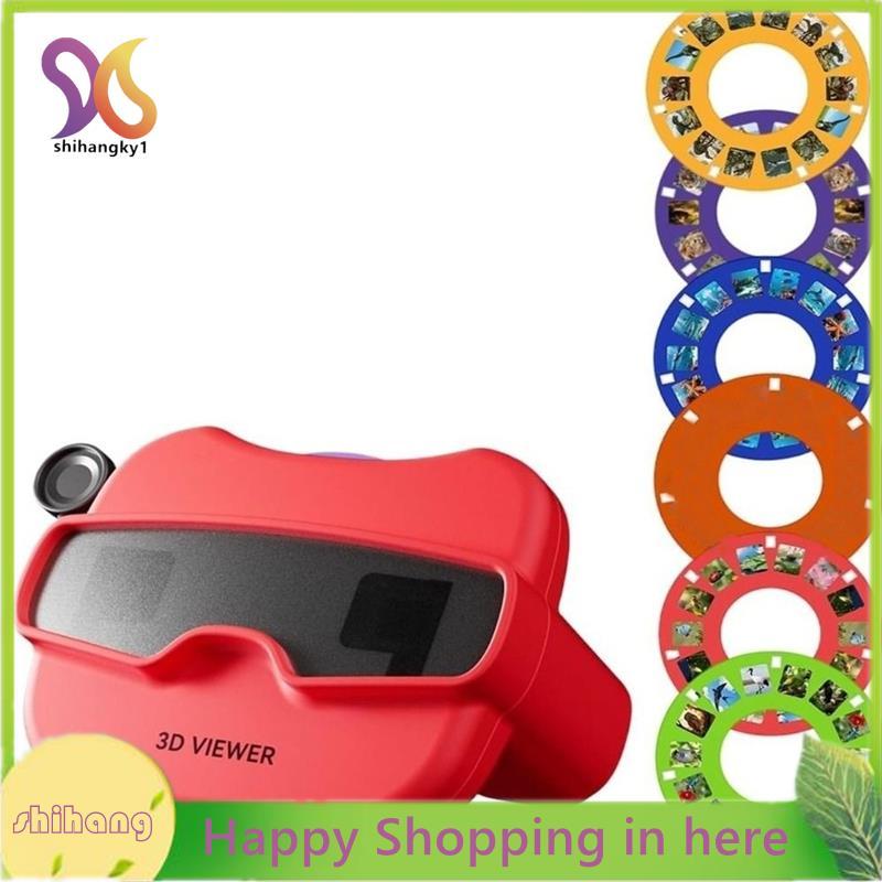 3D สไลด์กล้องของเล่นเด็ก 6 ม้วน 3D สามมิติ Viewer ของเล่น 2 สีแบบพกพา 3D สไลด์ดู Finder สีแดง