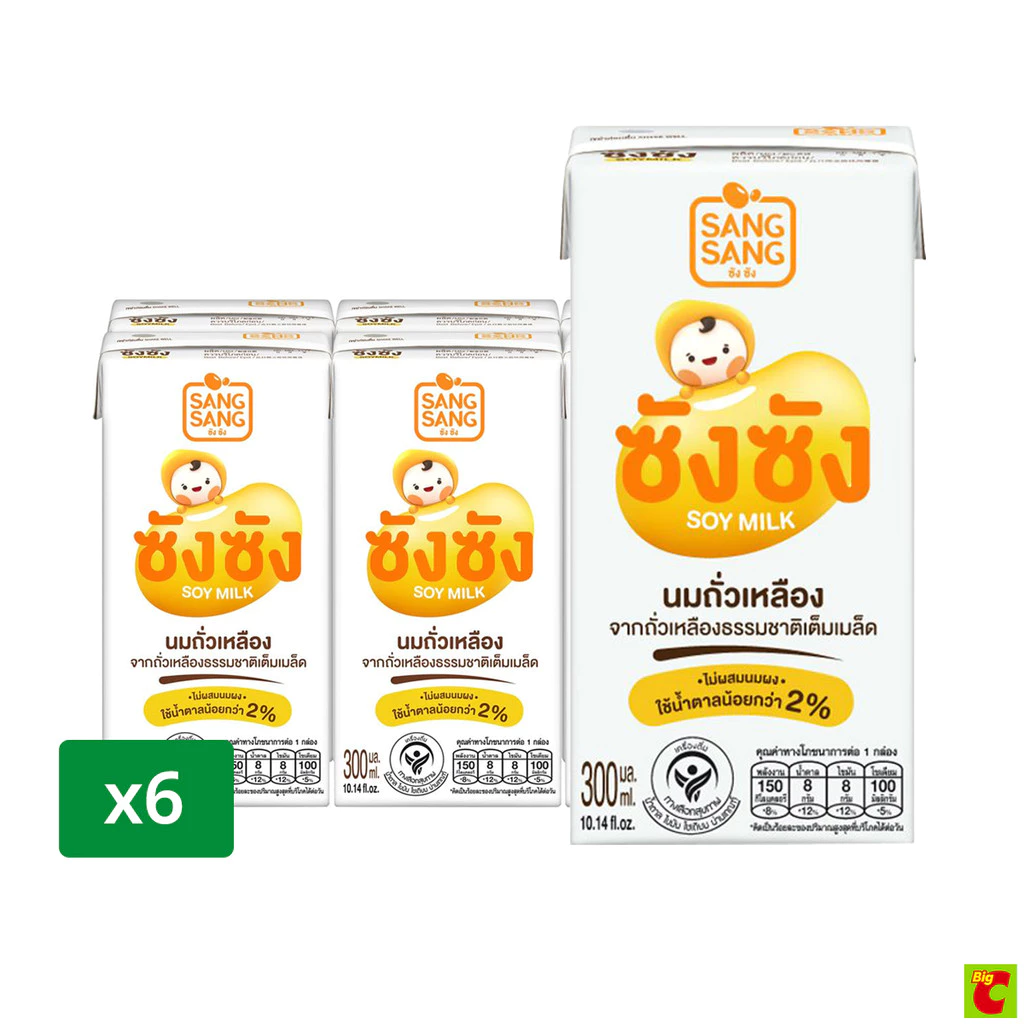 ซังซัง นมถั่วเหลืองยูเอชที น้ำตาลน้อยกว่า 2% 300 มล. แพ็ค 6