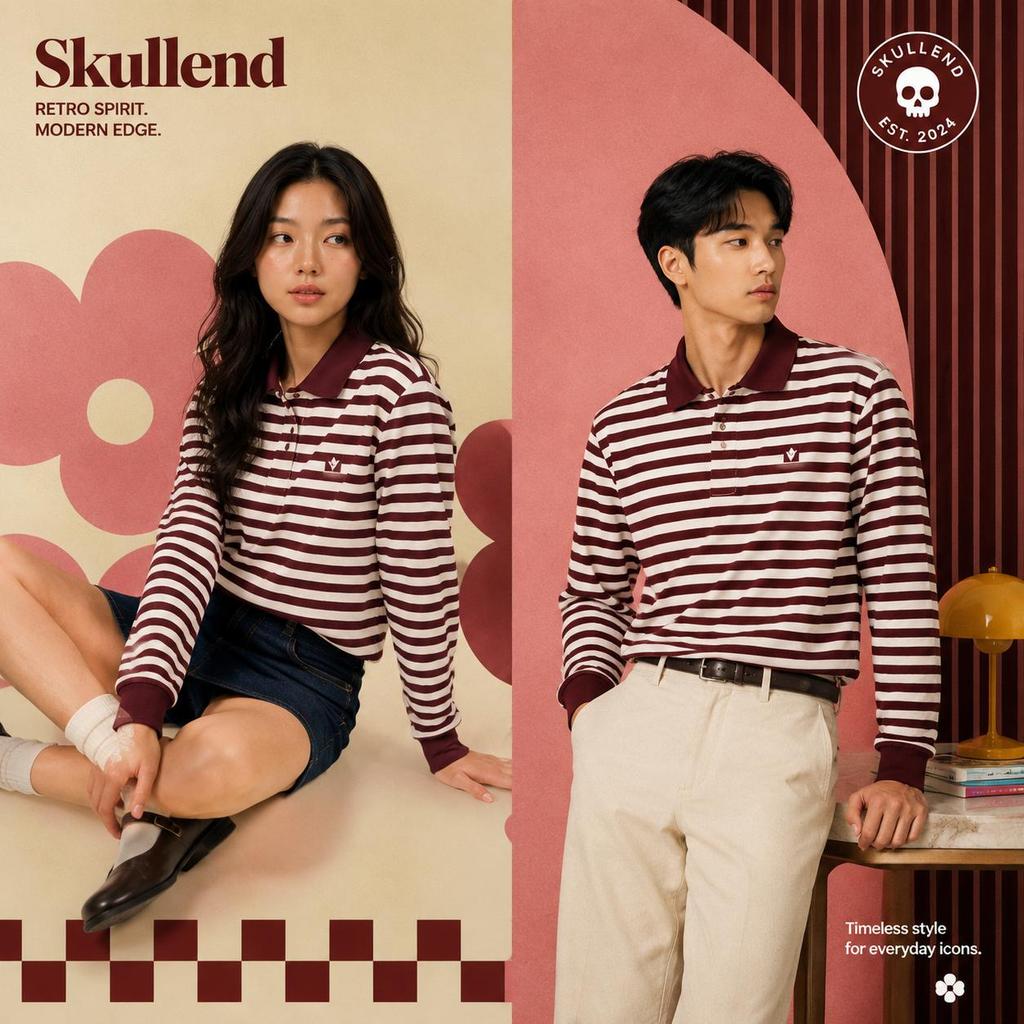 SKULLEND Rugby Polo Shirt Oversize Collar Long Sleeve Unisex Striped Shirt Men Women Couple X NEBULA