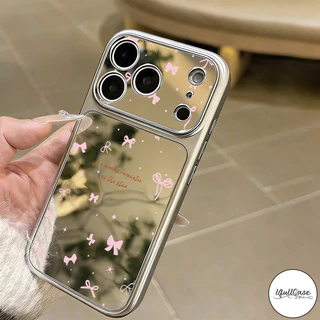 เคสเปลี่ยนกระจก ลายโบว์สีชมพู พร้อมสร้อยข้อมือ น่ารักสำหรับIPhone 17 16 14 15 Air 11 13 12 Pro Max X XS XR 15 16Plus