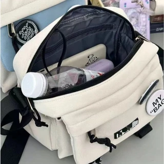 B1097-ผ้าไนลอนเครื่องไล่น้ําน่ารักนักเรียนกระเป๋าสะพาย Overalls Messenger กระเป๋า Casual Class กระเป๋าสะพายเรียบง่าย