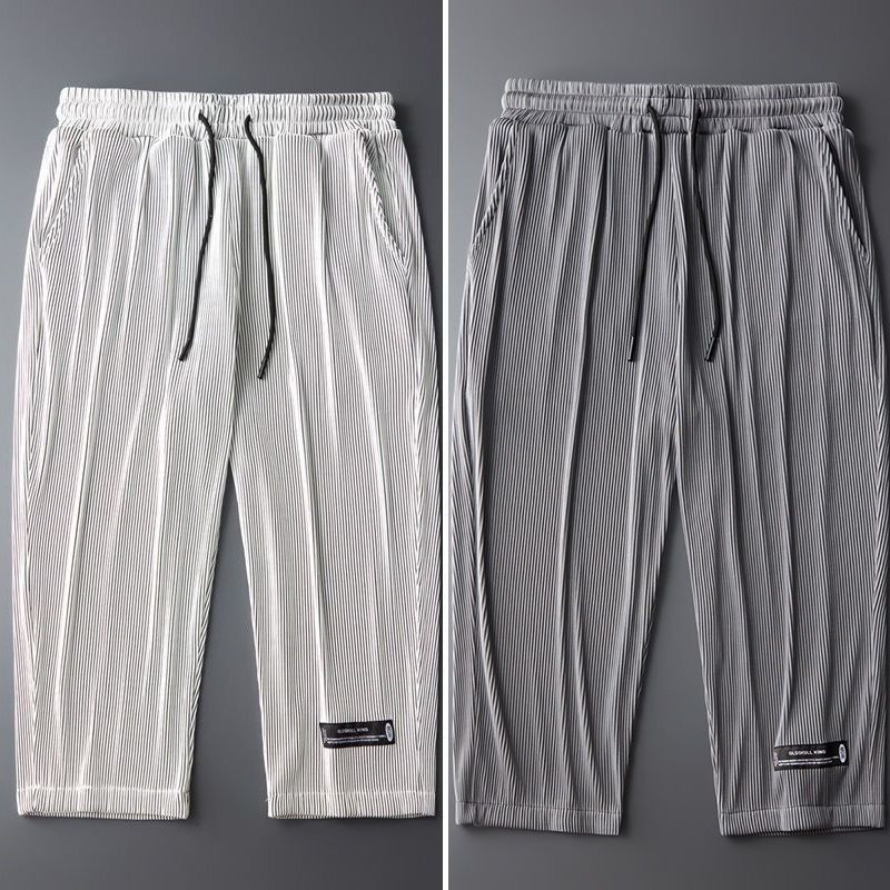 P8K114 ผ้าไหมน้ําแข็ง Ribbed ปริมาณมากจากกางเกงตัดเลิศสีดําสีเทาเข้มสีเทาอ่อน M ถึง 5xL