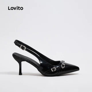 Lovito รองเท้าส้นสูงแบบเรียบหรูสำหรับใส่ทำงาน สไตล์เกาหลี ปลายแหลม สีเงิน สวยงามมาก เหมาะสำหรับงานปาร์ตี้/งานแต่งงาน เข้าชุดกับกระโปรง LFA45040