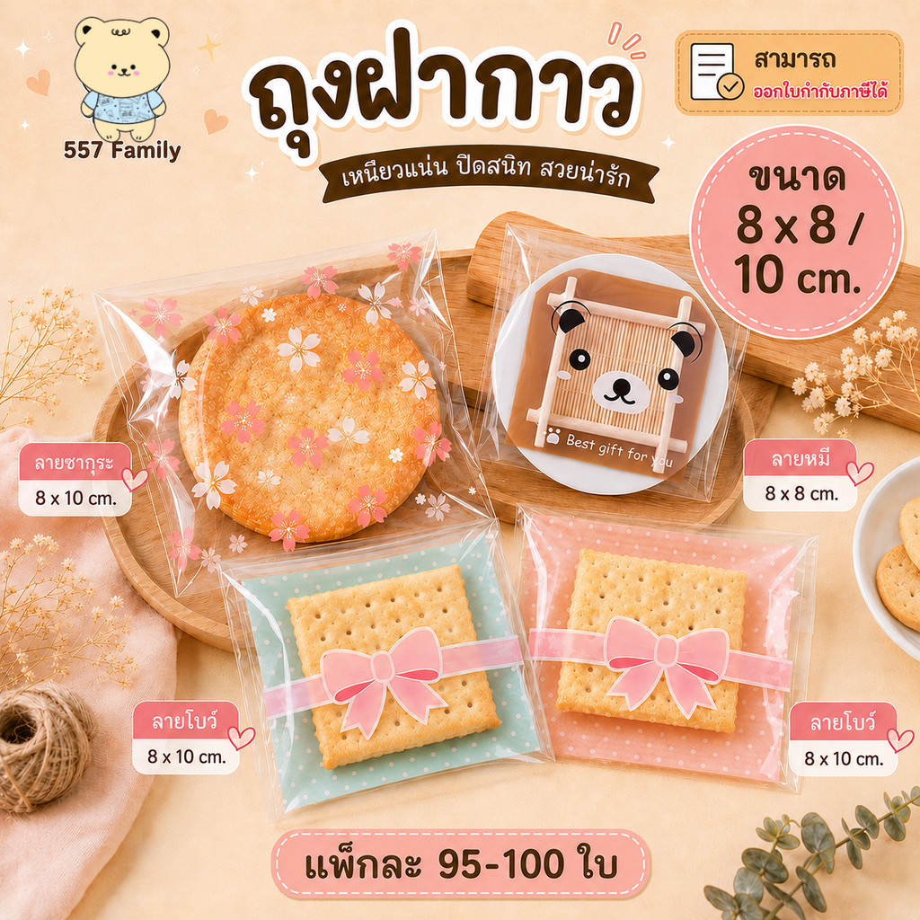 ถุงฝากาว 8x8 และ 8x10 ซม. จำนวน 95-100 ใบ ต่อแพ็ก