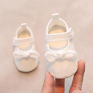 【ส่งจากไทย】Laa6-infant Baby Girls Non-Slip Soft Soled Lace Bowknot Flats Shoes