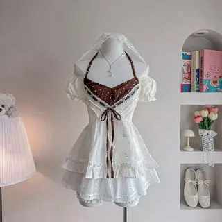 Polkadot flower เสื้อแขนตุ๊กตา ปาดไหล่ กระโปรงน่ารัก มีขายแยก / ลูกค้าได้โปรดอ่านสัดส่วนก่อนกดสั่งซื้อ) t70+t66