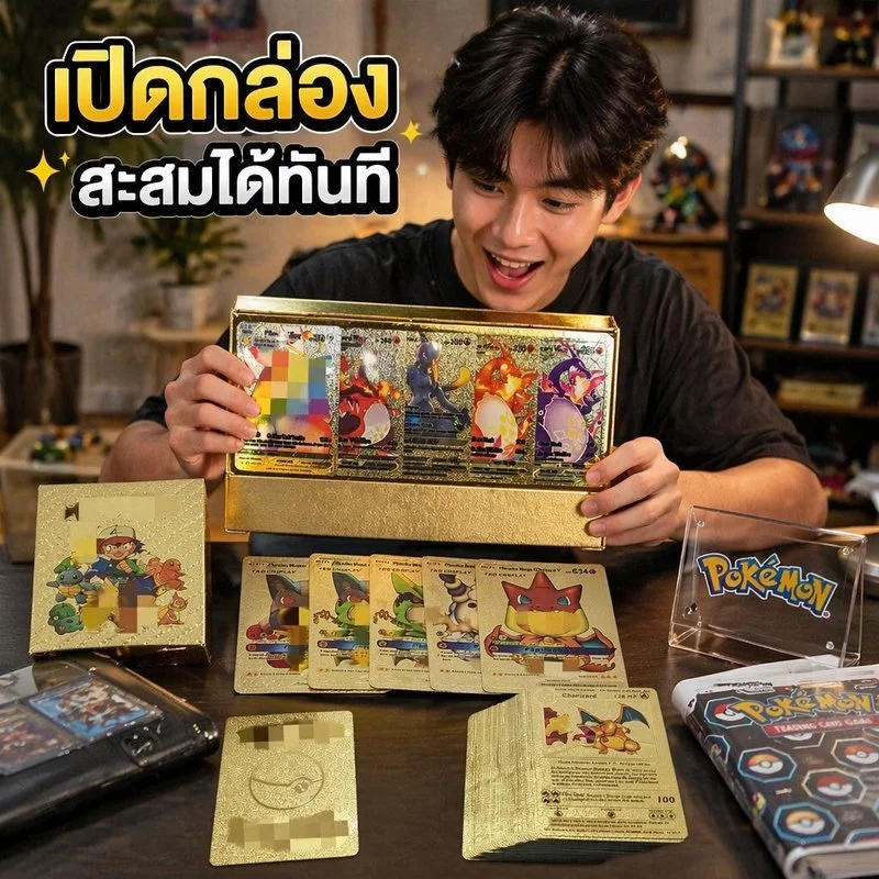 การ์ดโปเกมอน ฟอยล์ทอง โลหะ ชุดสะสม 55 ใบ ภาษาอังกฤษ Trading Card Collection สุ่มลาย thumbnail 3