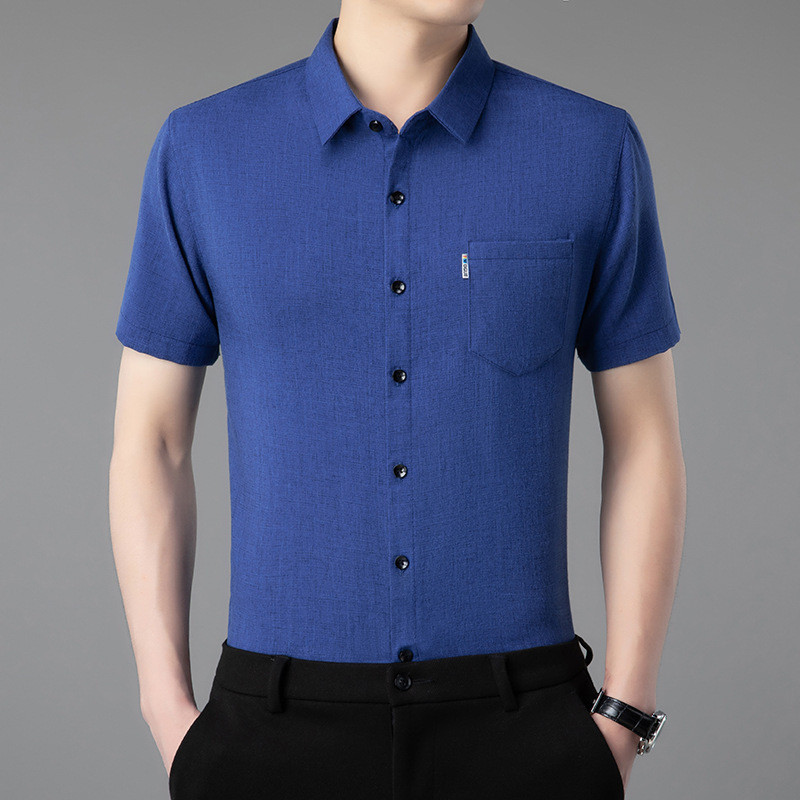 Asian Short-Sleeved Mens Shirt Solid ns Business Work Shirt 7.19