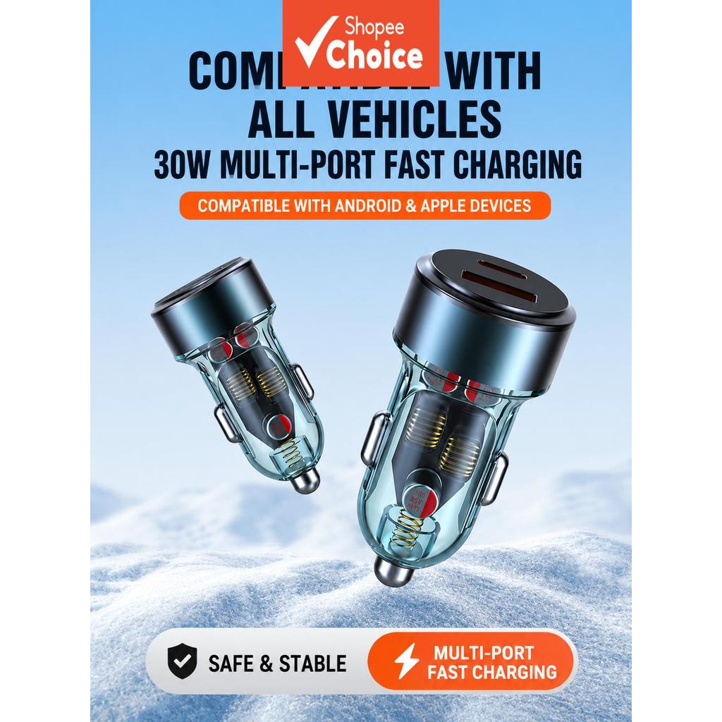 55w USB Type-c Fast Car Charger Qc3.0 Pd3.0 12v 24v การออกแบบโปร่งใสสําหรับอุปกรณ์เสริมในรถยนต์