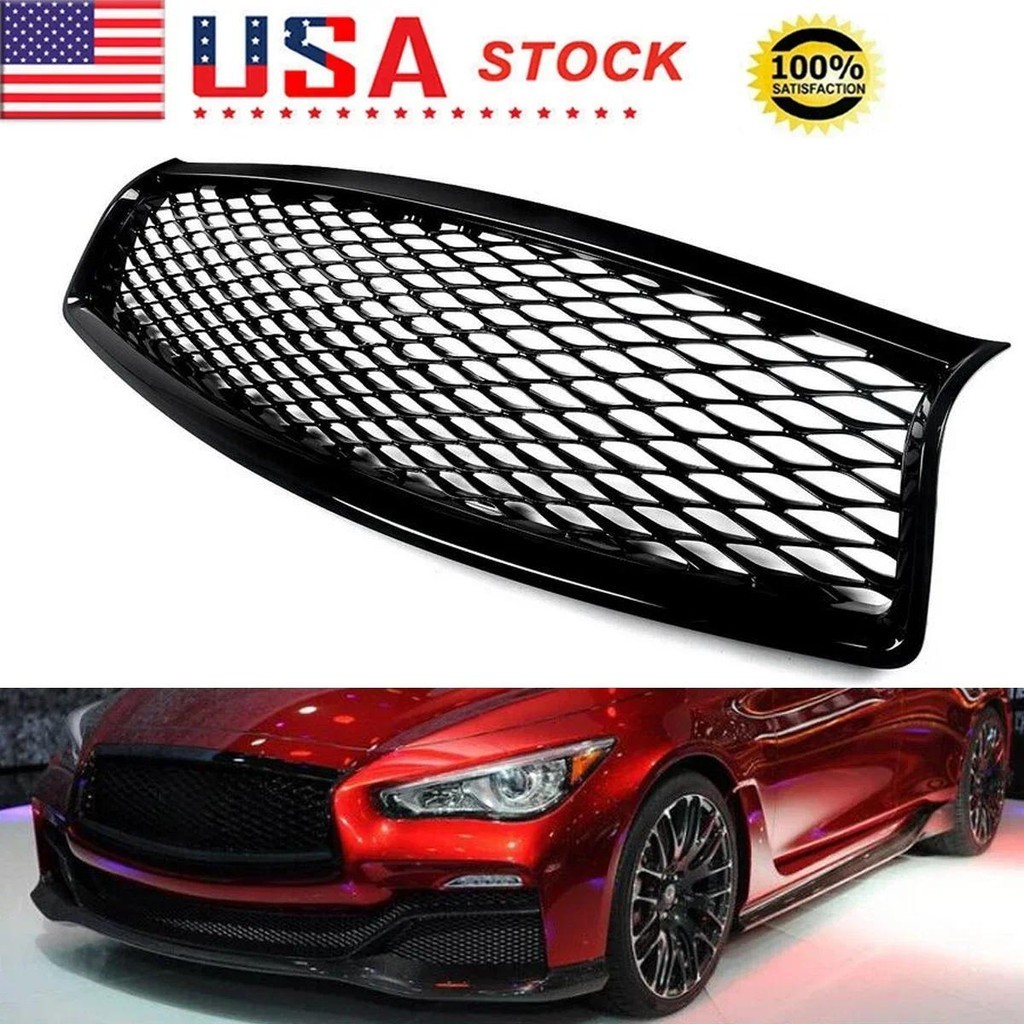 Fit Infiniti Q50 Sedan 2014-2017 สีดําเงาเปลี่ยนกระจังหน้าด้านบน 62310-4HB1B, IN1200119, 62310-4HB1A