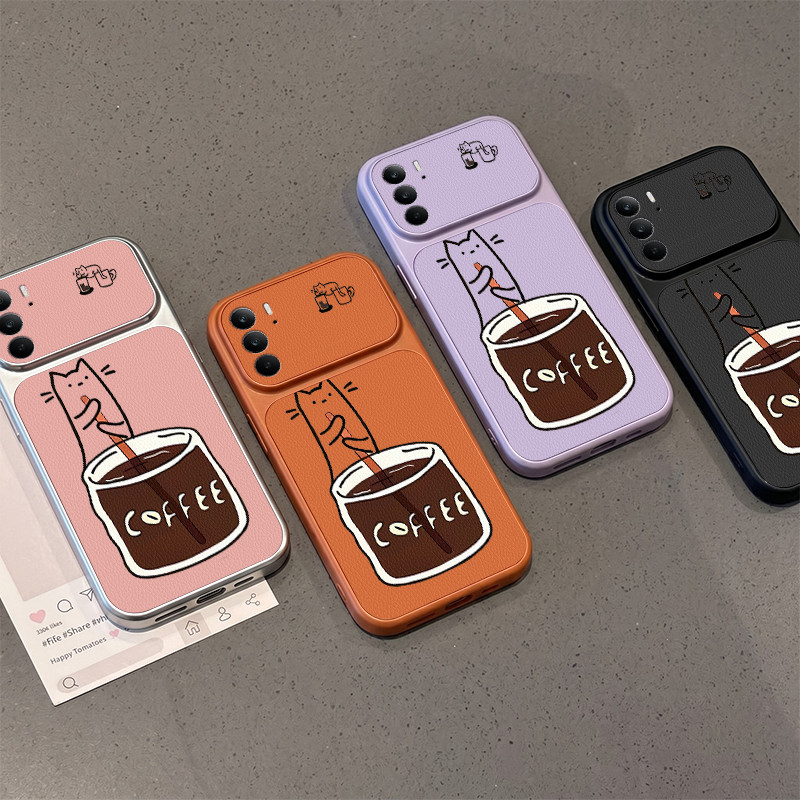 เคสสําหรับRealme c75 c71 c75x C73 C85 PROเคสโทรศัพท์Anxety Softcaseซิลิโคนกันกระแทกออกแบบใหม่ความงามน่ารักกาแฟแมวสําหรับสาวKNKFCM1