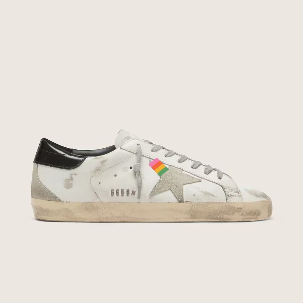 Super Star Vintage Distressed รองเท้าผ้าใบหนังผู้ชายผู้หญิงสีดําส้น Casual Low Top รองเท้า Retro Str