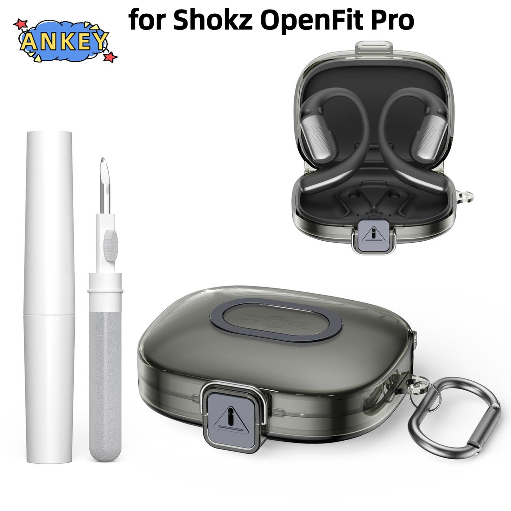 [Secure Lock] for Shokz OpenFit Pro Case Cover with Carabiner Shockproof Scratch Resistant Clear TPU Protective Cover for Shokz OpenFit Pro Charging Case with Cleaning kit