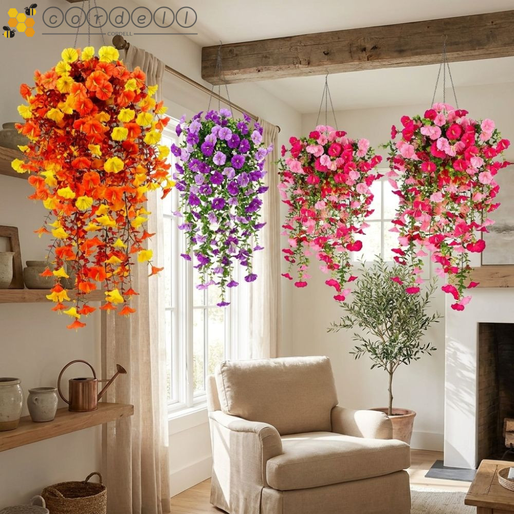 CORDELL Faux Silk Morning Glory Vines, Blooming ดอกไม้ UV-Resistant ประดิษฐ์ Morning Glory ดอกไม้, ส