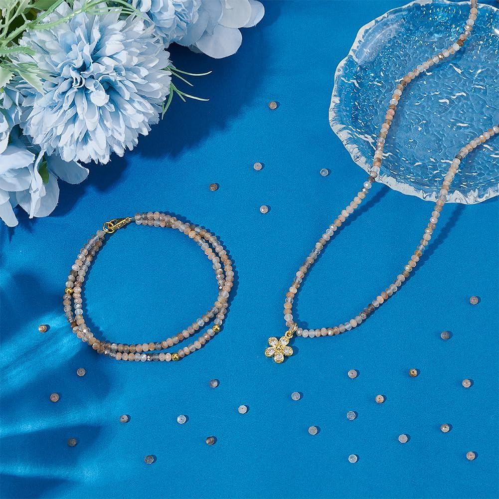 PH PandaHall 336pcs ลูกปัดหินธรรมชาติ, 2 Strands Moonstone Spacer ลูกปัด 3x2 มม.Faceted Rondelle หลว