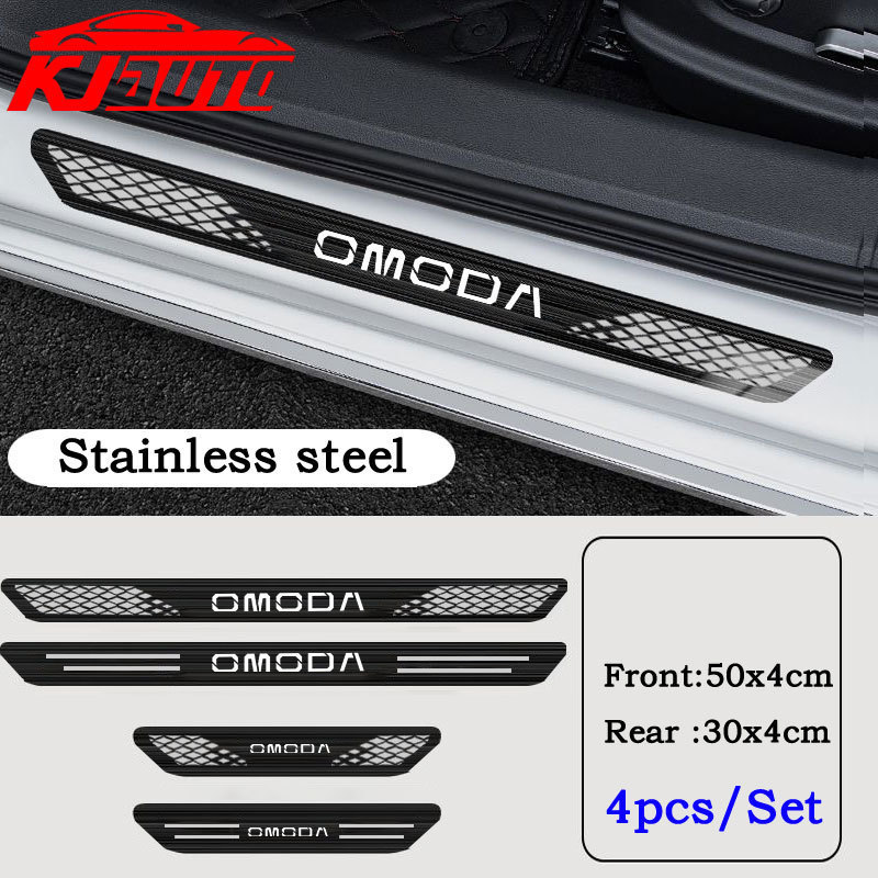 4pcs Omoda สแตนเลสรถซีลเกณฑ์แถบโลหะยินดีต้อนรับเหยียบตกแต่ง Auto จัดแต่งทรงผมสติกเกอร์สําหรับ Omoda 